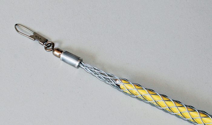 A swivel kellum grip slides over the end of the cable being fished so the cable doesn’t twist.