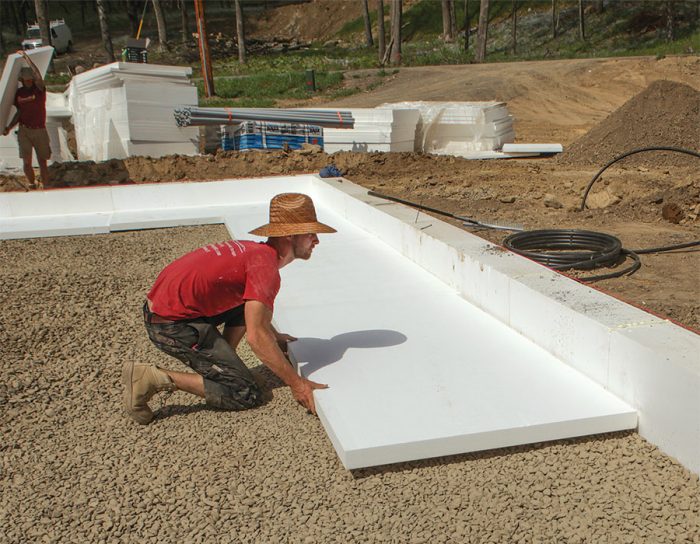 laying down expanded polystyrene