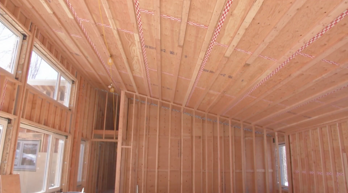 Inside view of roof and wall framing