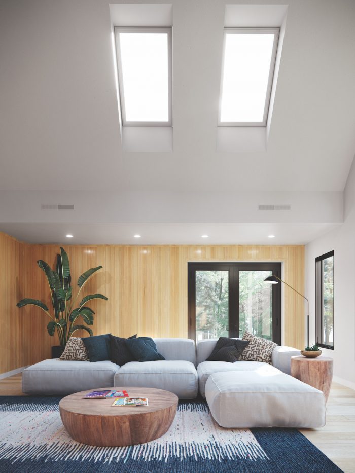 Awaken skylight above a room with a couch