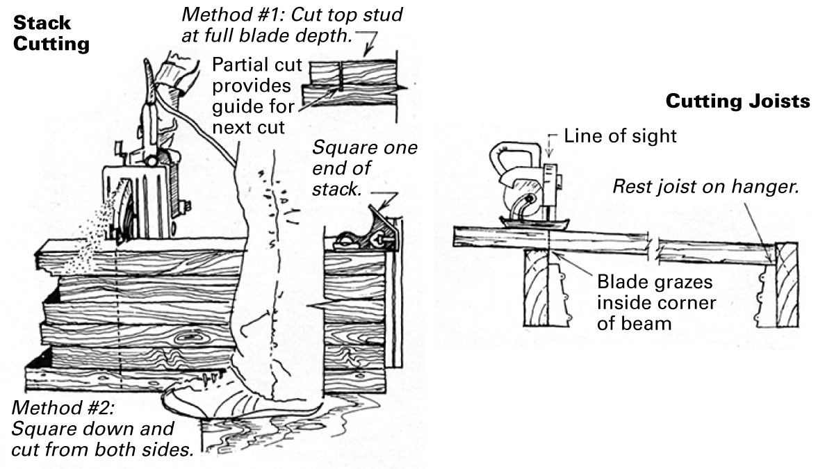 stack cutting and cutting joists with a circular saw