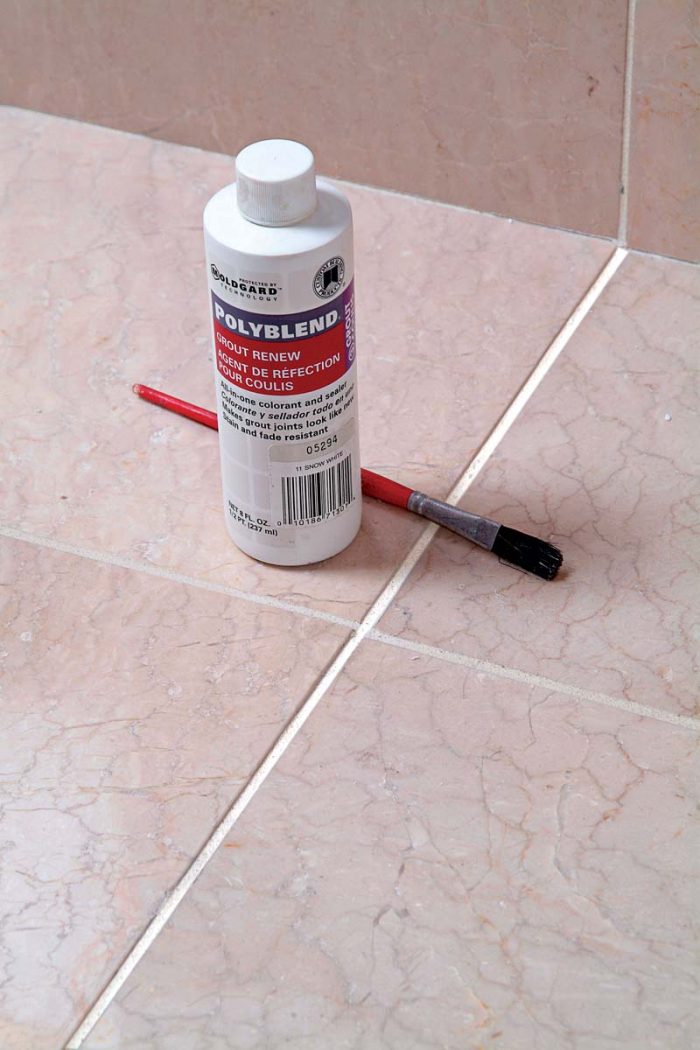 Grout recolorant is a paint that improves the look of old or dingy grout.