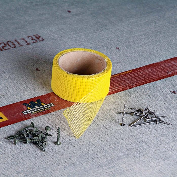 Fiberglass tape with adhesive helps bridge gaps, for a long lasting backerboard installation.