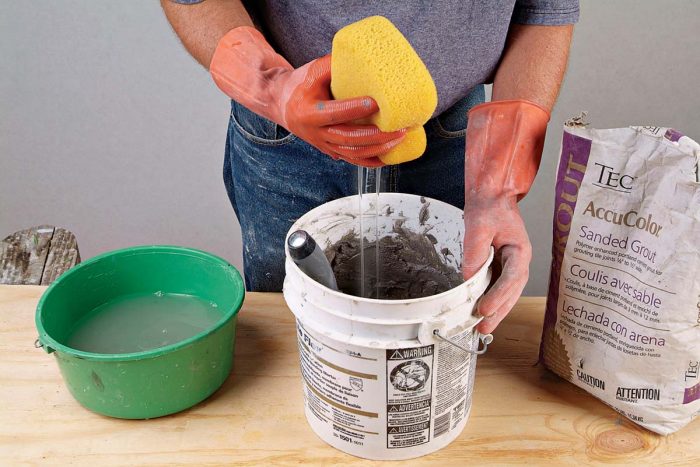 You can add water to a too-dry grout mix a little at a time by squeezing it from a sponge.