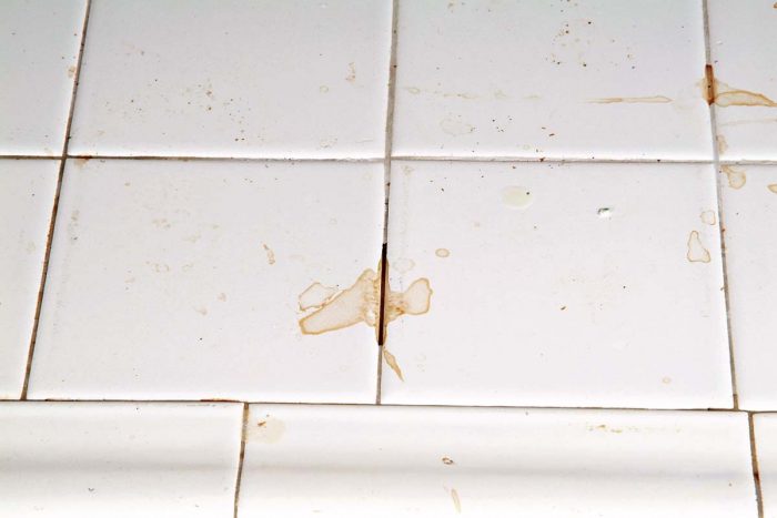 Most tiles will retain their luster, but the grout can attract stains or become dingy over time.