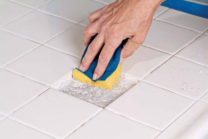 Sponge any remaining grit or dust from the area to be reset, dampening the substrate at the same time.
