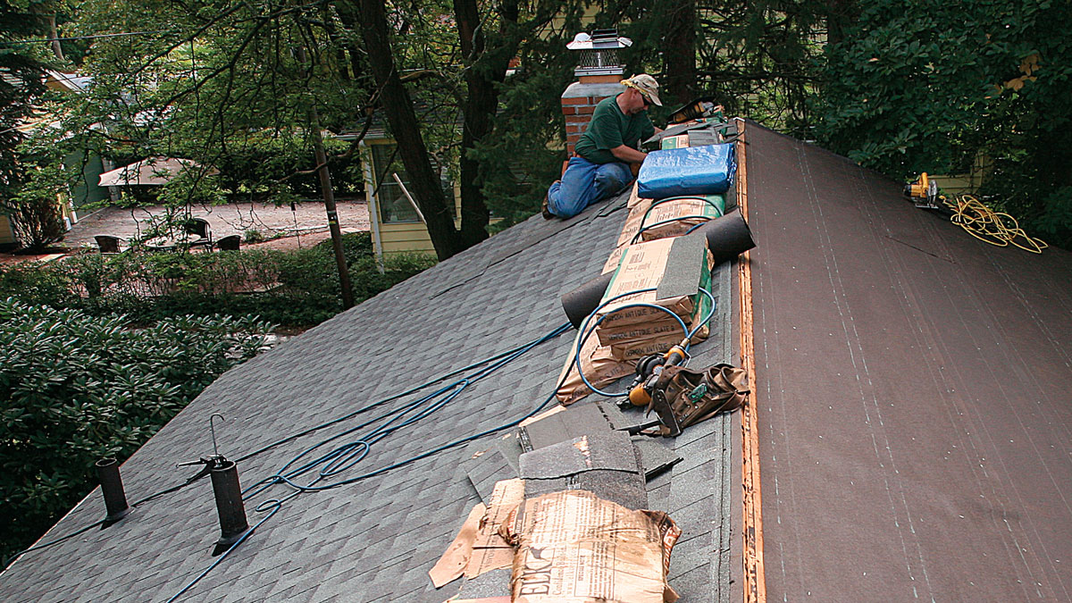 Roofing preparation asphalt shingles installing on house
