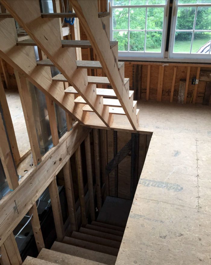 interior stair framing, back view