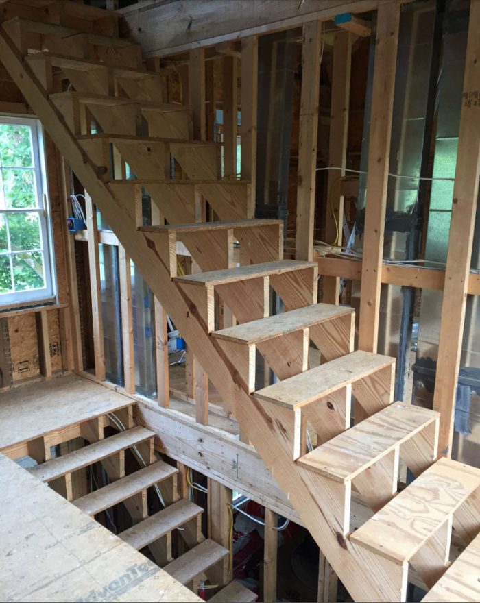 interior stair framing, angled view