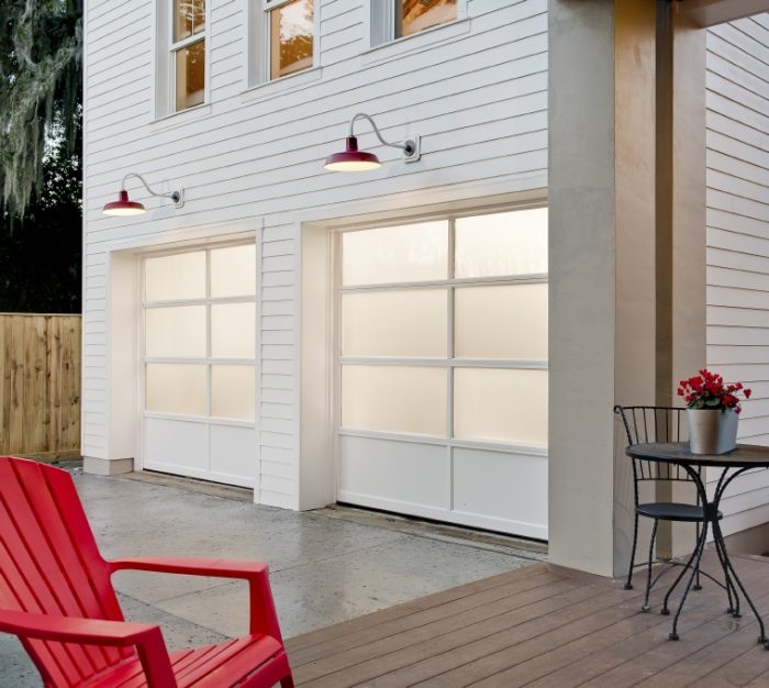 Clopay Avante garage doors with frosted glass panels