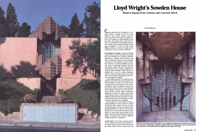 Frank Lloyd Wright's Sowden House 2 pages from fhb issue #14