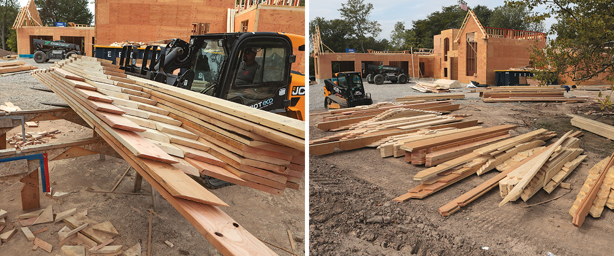 make organized piles of rafters when custom roof cutting