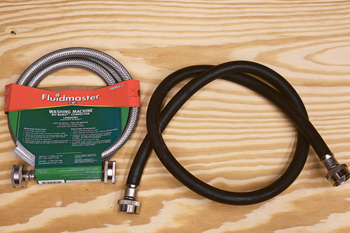 Common black washer hose and heavy-duty stainless-steel braided hose