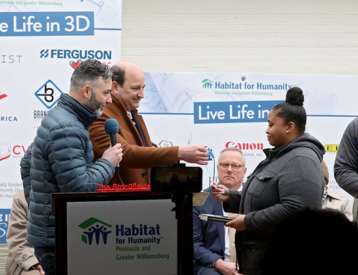 Dedication ceremony for the Habitat for Humanity’s 3D printed home in Williamsburg for homeowner April.