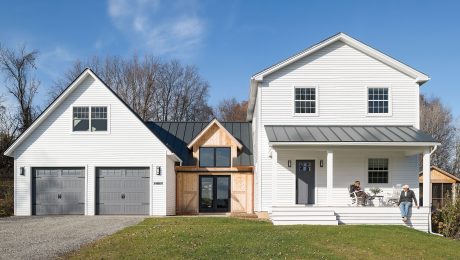 Garage and main home connected by an infill addition