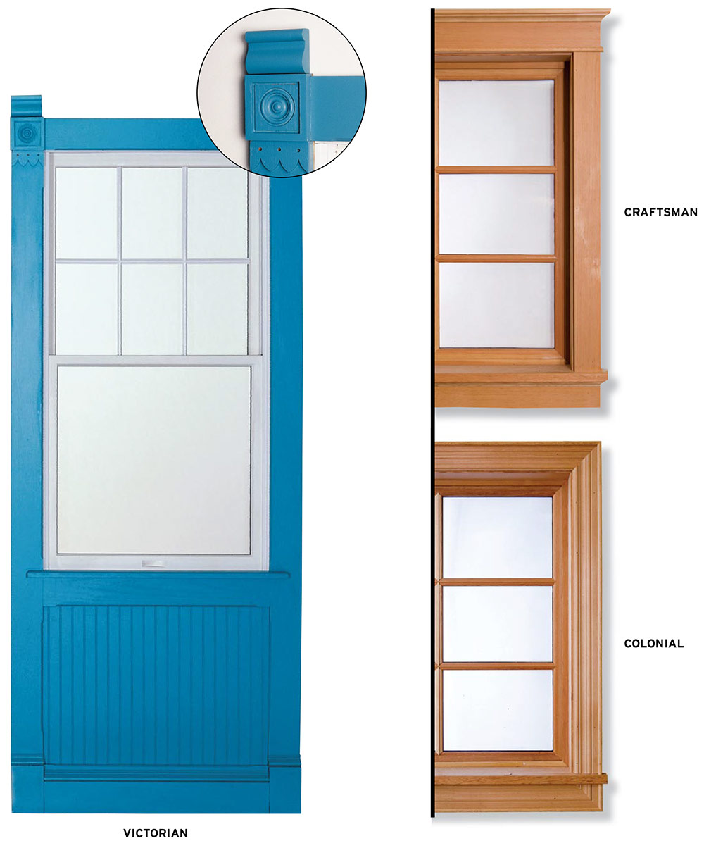 Victorian, Craftsman, and Colonial window trim styles