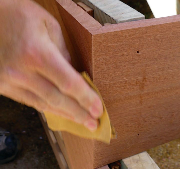 Break the edges. A light sanding softens the sharp corners and hides small imperfections in the joint.