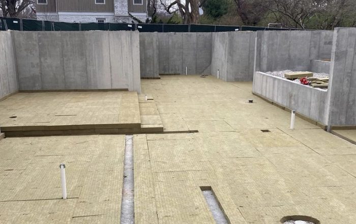 Wide view of insulation on slab
