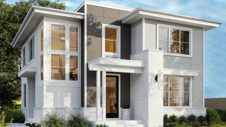Rendering of a house with various types of James Hardie siding