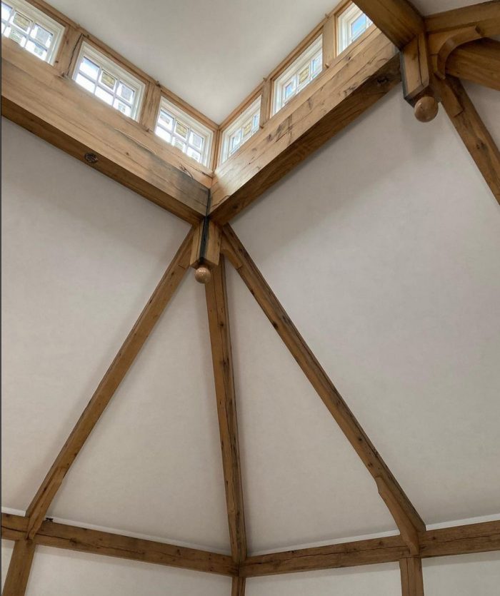 Cathedral ceiling with plaster