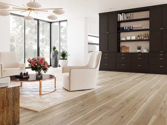 Light hickory wood floors in a living room