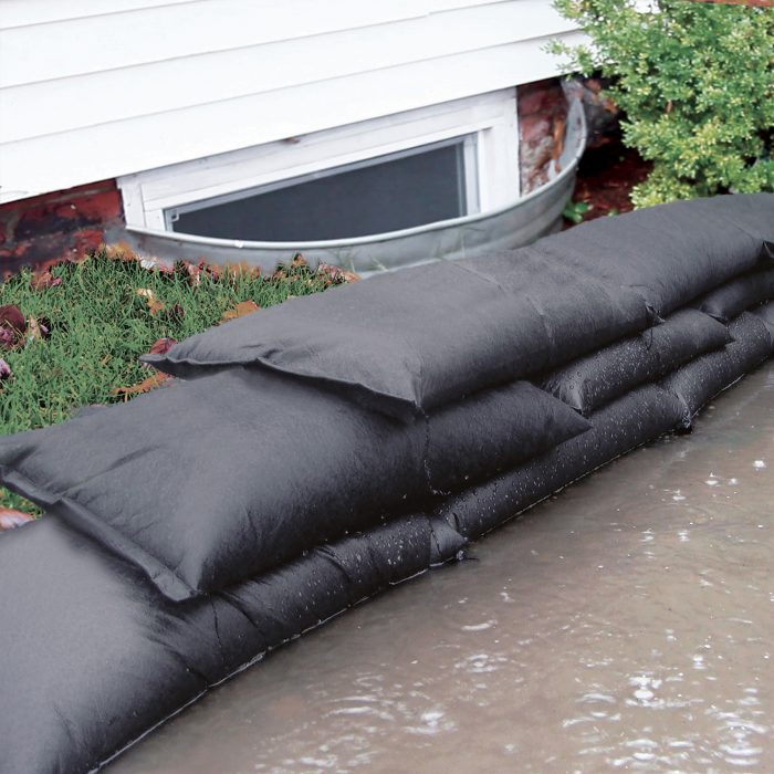 Stacked flood bags