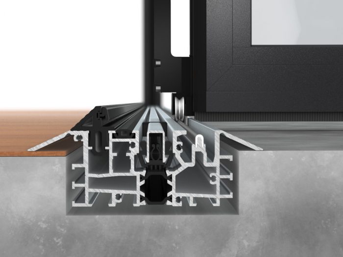 illustration of track system for folding glass door