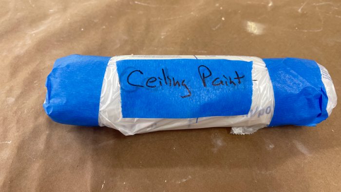 Preserved roller labeled 'ceiling paint'