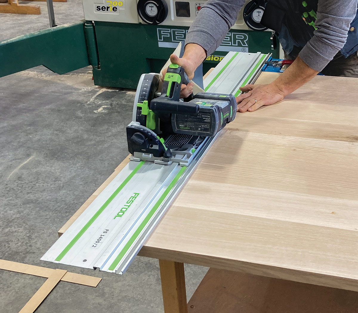 cutting the perimeter of the countertop with a track saw