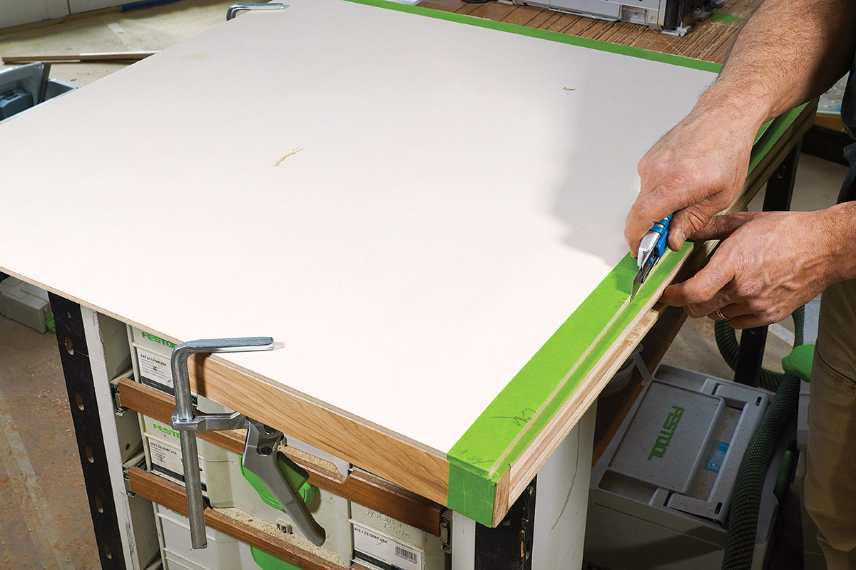 transferring the template shape to the edges of the shelf