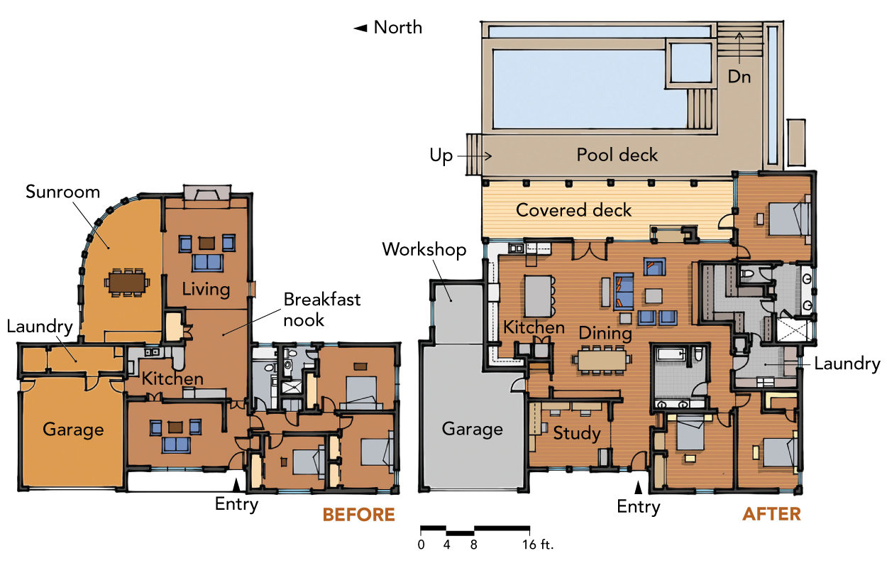 floor-plan drawings before and after