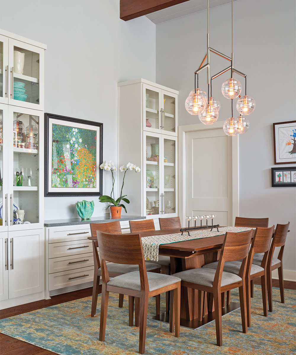 dining room with built-in cabinets