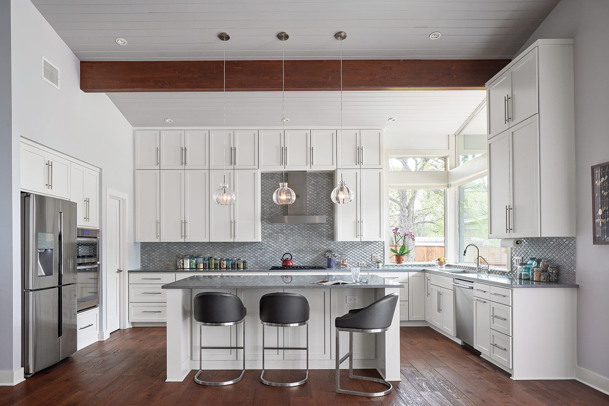 kitchen white white cabinets and dark wood flooring