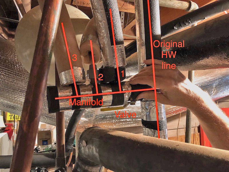 Annotated photo of Wasserman's hot water system retrofit