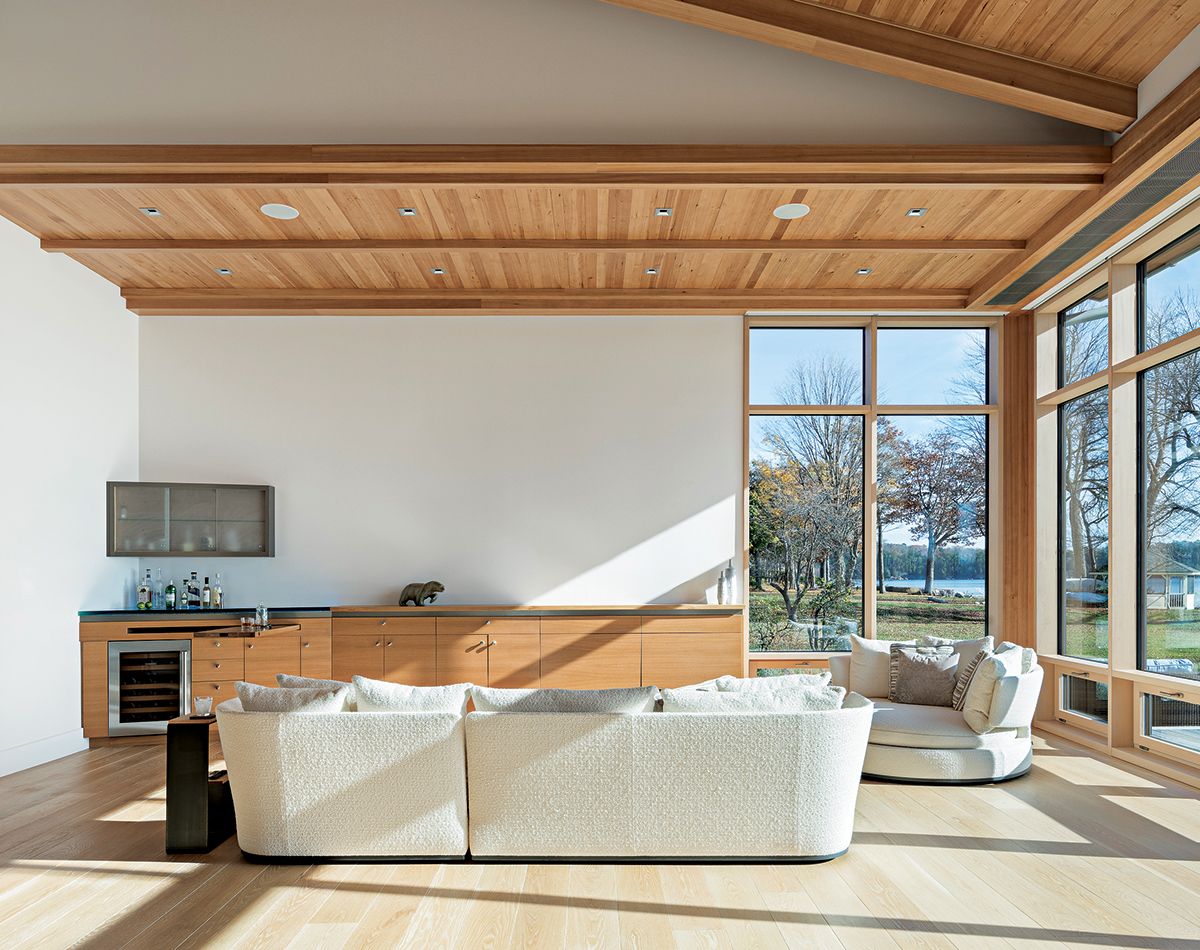 living room with floor to ceiling windows