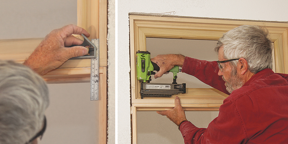 line up the inside surfaces of the side jambs and lock the two together