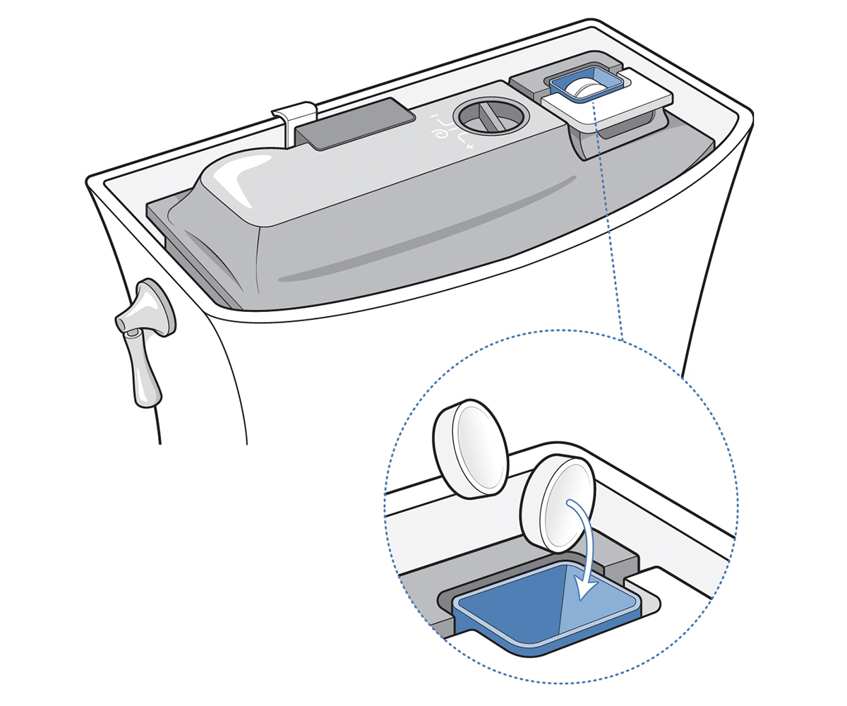illustration of safe chlorine delivery in toilet