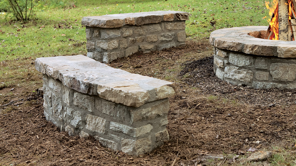 Fire pit with online stone seating