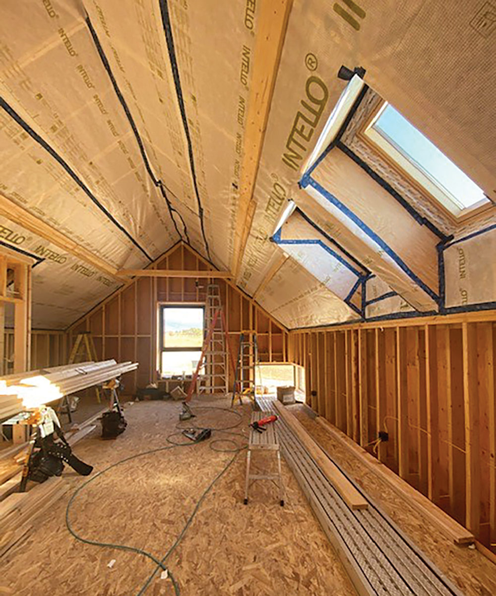 construction of loft showing framing and insulation