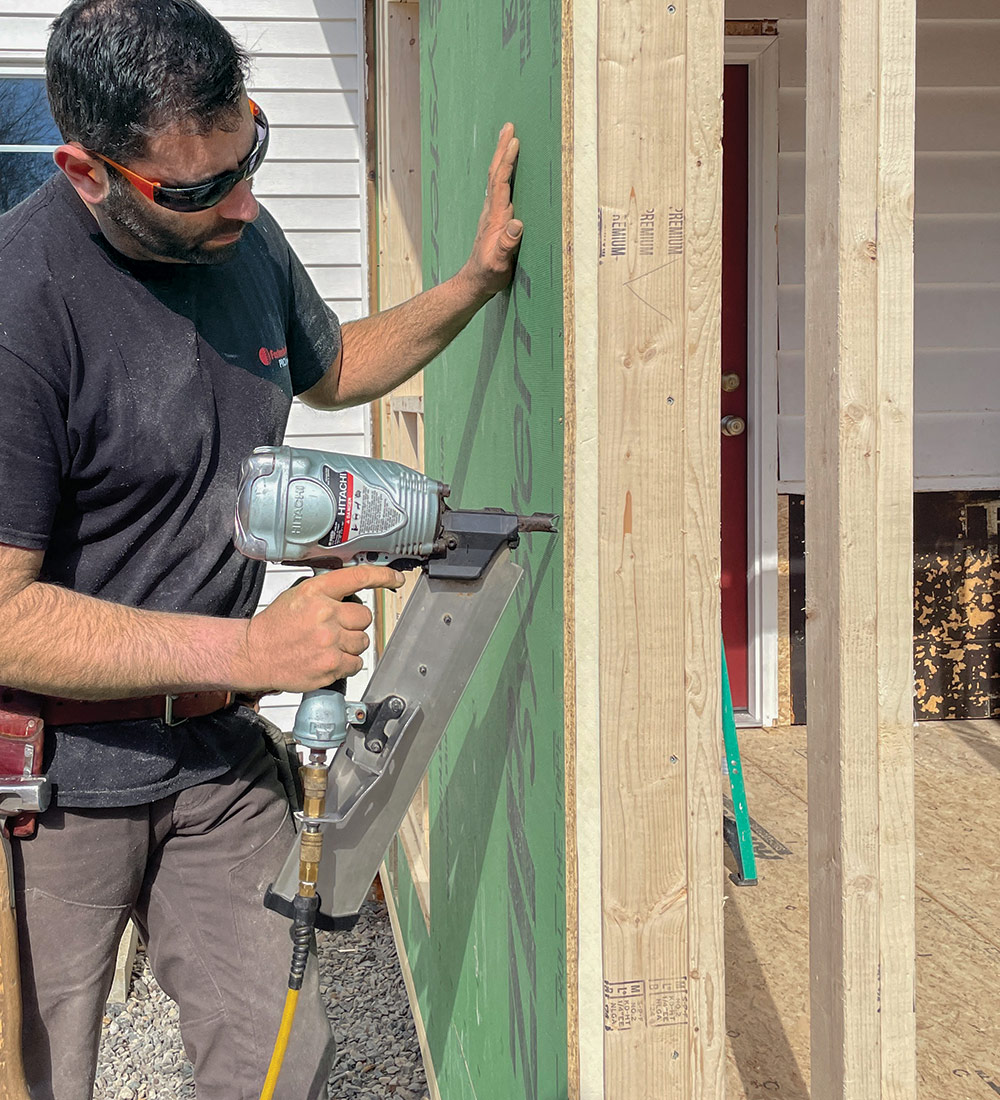 installing Zip System R-sheathing on exterior of new mudroom