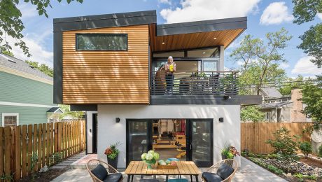 Exterior view of a two-story live/work accessory dwelling unit