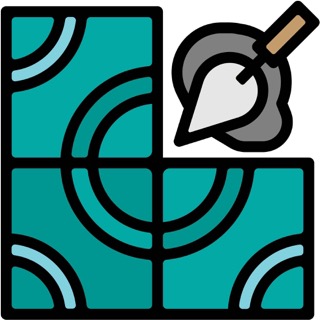 Cartoon icon of teal squares with concrete being applied in the top right corner. This is one of the indoor air pollutants and their sources. 