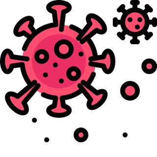 Pink cartoon icon of a germ spore. This is one of the indoor air pollutants and their sources. 