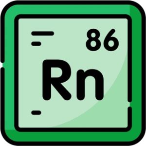 Green square with the letters Rn in the center and the number 86 in the top right corner. This is one of the indoor air pollutants and their sources. 