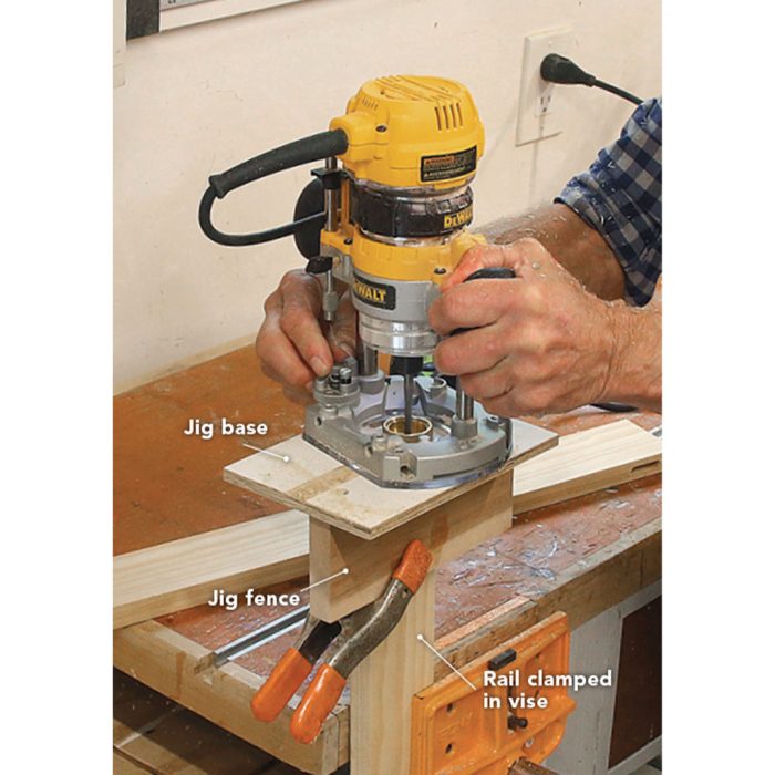 Labeled photo of a loose tenon jig created by Tim Snyder.